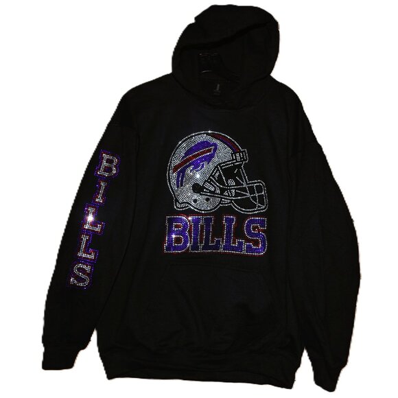 Buffalo Bills  rhinestone hoodie Bills on sleeve S M L XL 2X 3X 4X 5X - Picture 3 of 6